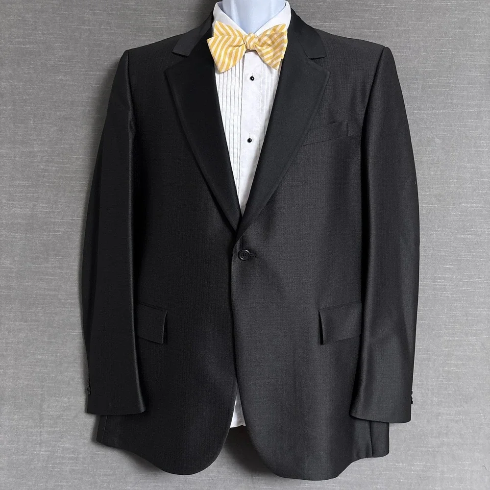 Vintage Barry Sovereign Tuxedo‎ Jacket 40L Black Satin Lapel Formal Evening Prom